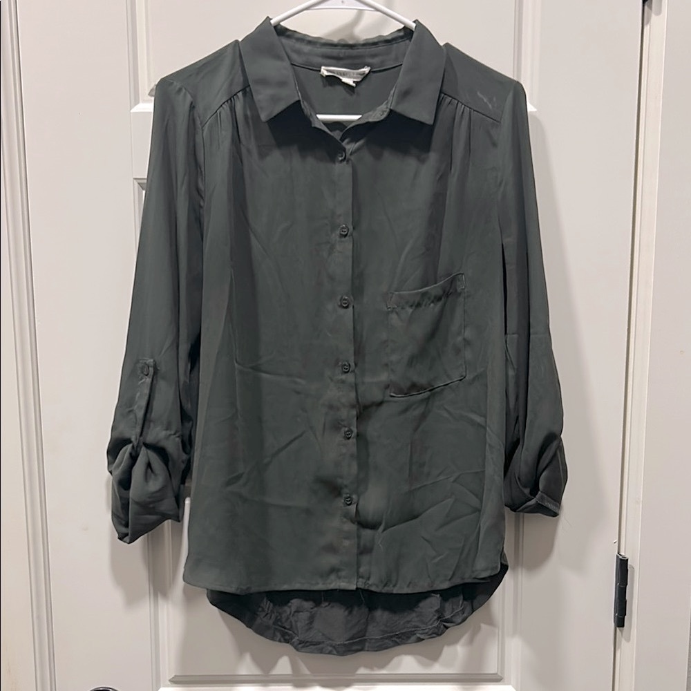 Dark Green Button-Up Blouse